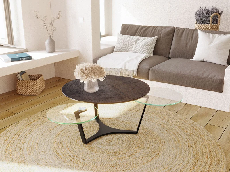 Couchtisch rund Keramik-Glas, runder Keramik Couchtisch braun
