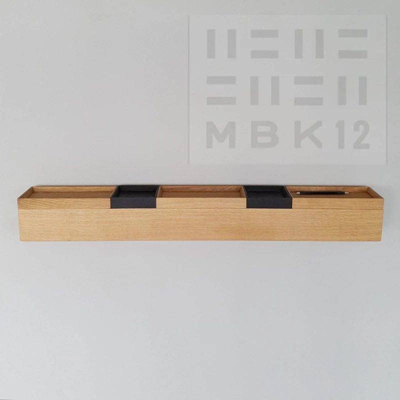 schmale Wandkonsole massive Eiche natur 96cm fünf Tabletts