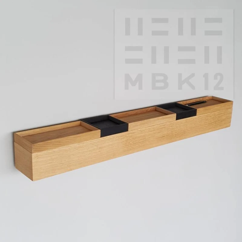 schmale Wandkonsole massive Eiche natur 96cm fünf Tabletts