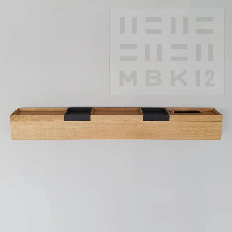 schmale Wandkonsole massive Eiche natur 96cm fünf Tabletts