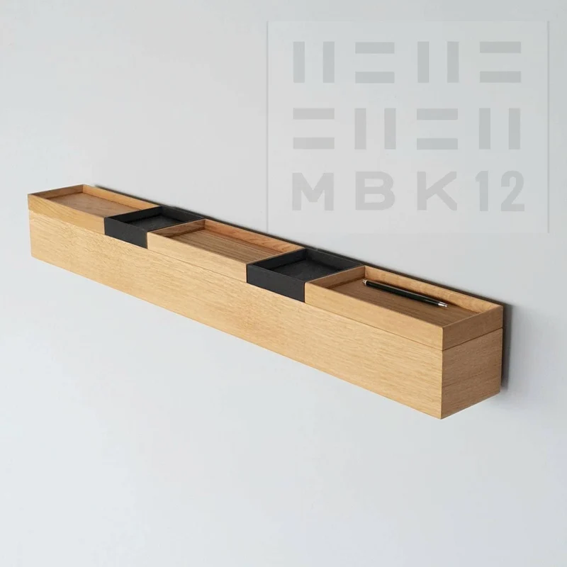 schmale Wandkonsole massive Eiche natur 96cm fünf Tabletts