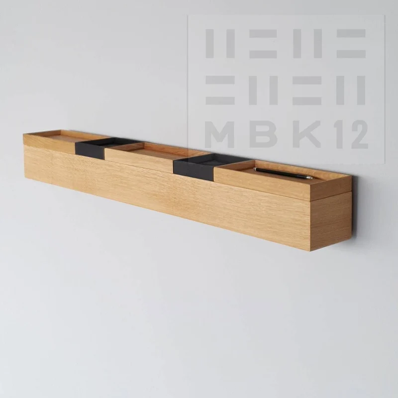 schmale Wandkonsole massive Eiche natur 96cm fünf Tabletts