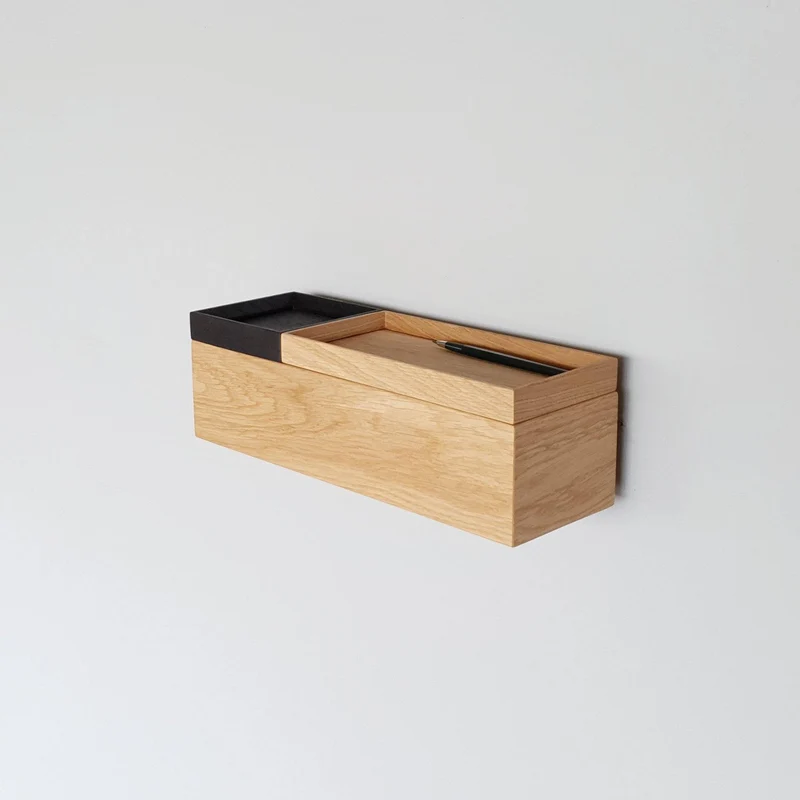 schmale Wandkonsole massive Eiche natur 36cm zwei Tabletts