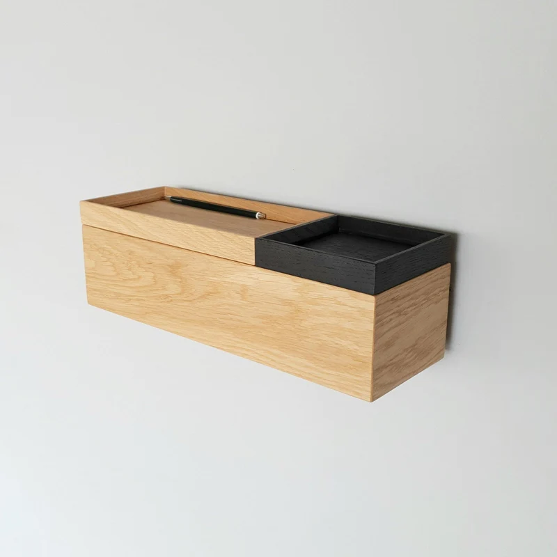 schmale Wandkonsole massive Eiche natur 36cm zwei Tabletts