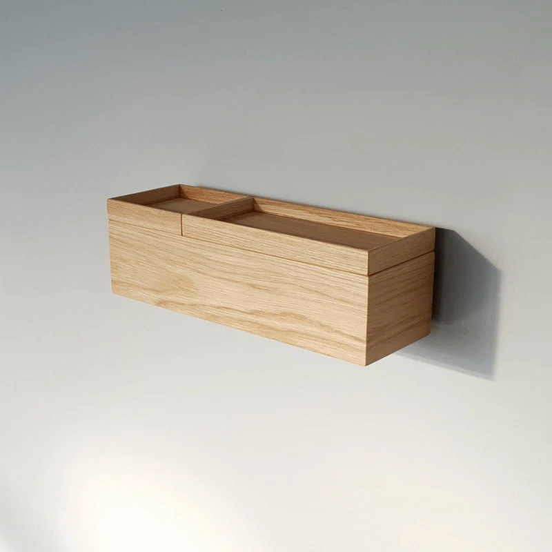 schmale Wandkonsole massive Eiche natur 36cm zwei Tabletts