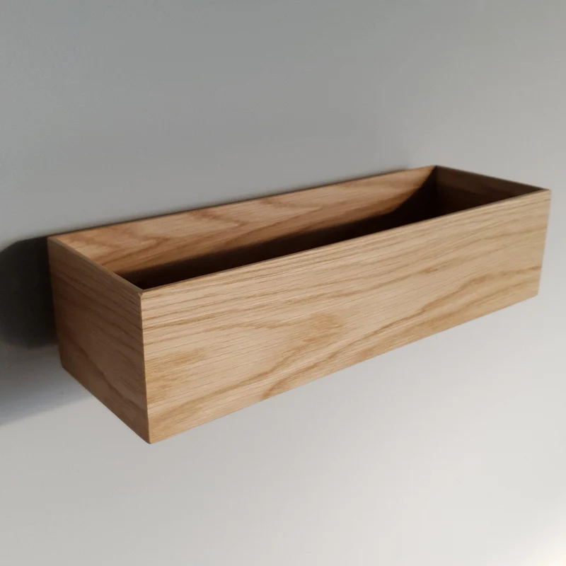 schmale Wandkonsole massive Eiche natur 36cm zwei Tabletts