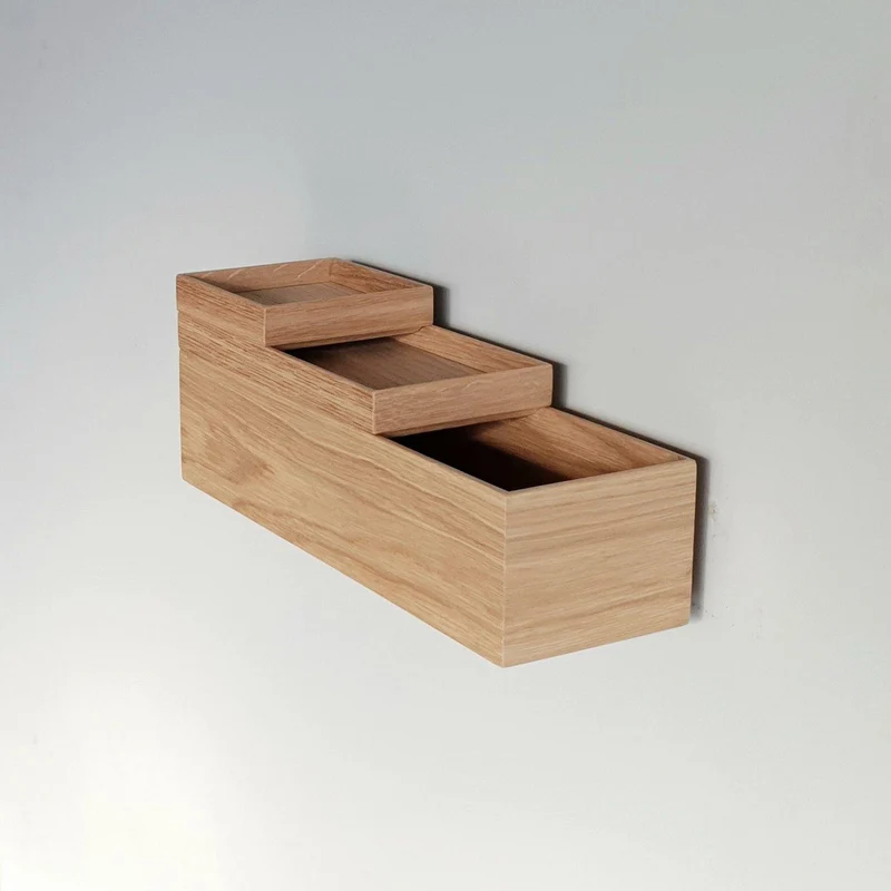 schmale Wandkonsole massive Eiche natur 36cm zwei Tabletts
