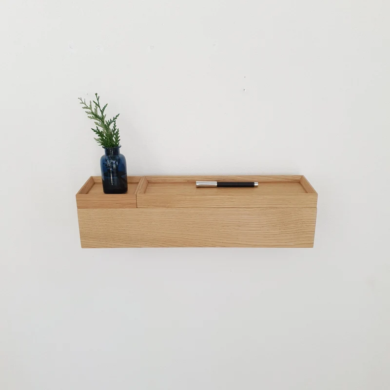 schmale Wandkonsole massive Eiche natur 48cm zwei Tabletts