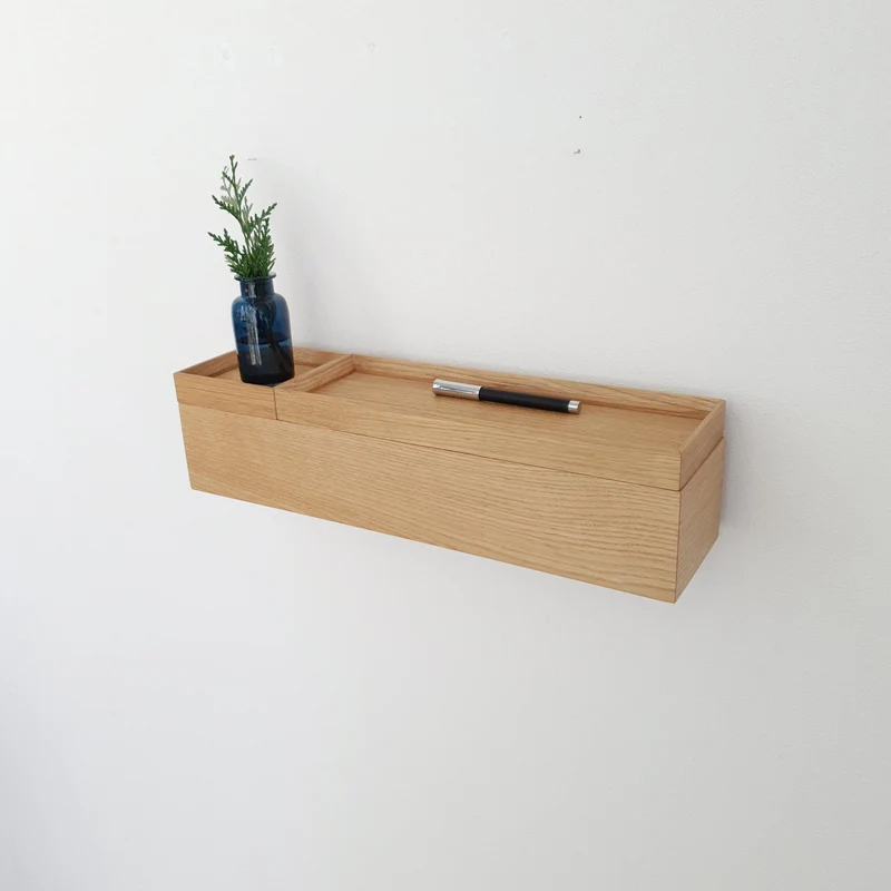 schmale Wandkonsole massive Eiche natur 48cm zwei Tabletts
