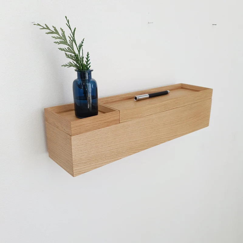 schmale Wandkonsole massive Eiche natur 48cm zwei Tabletts