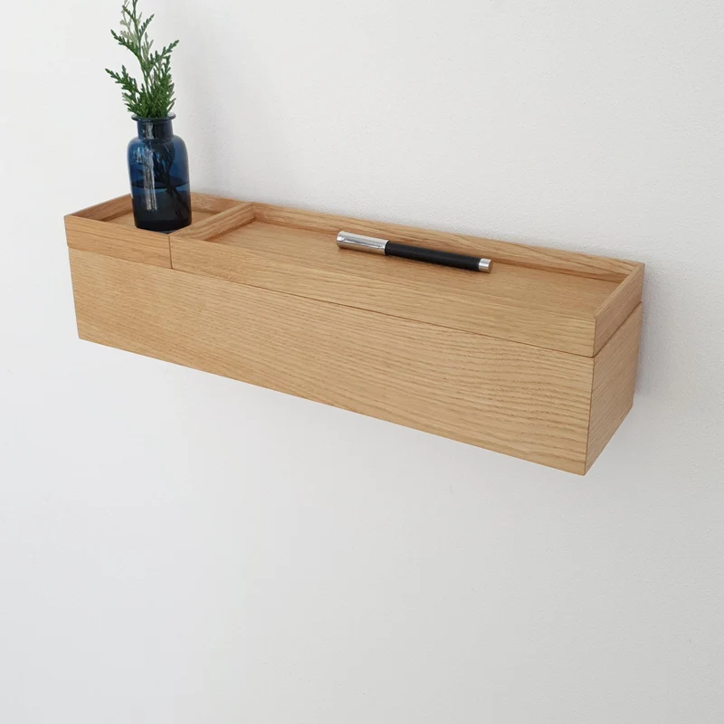 schmale Wandkonsole massive Eiche natur 48cm zwei Tabletts