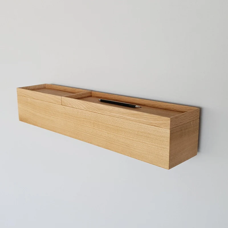 schmale Wandkonsole massive Eiche natur 60cm zwei Tabletts