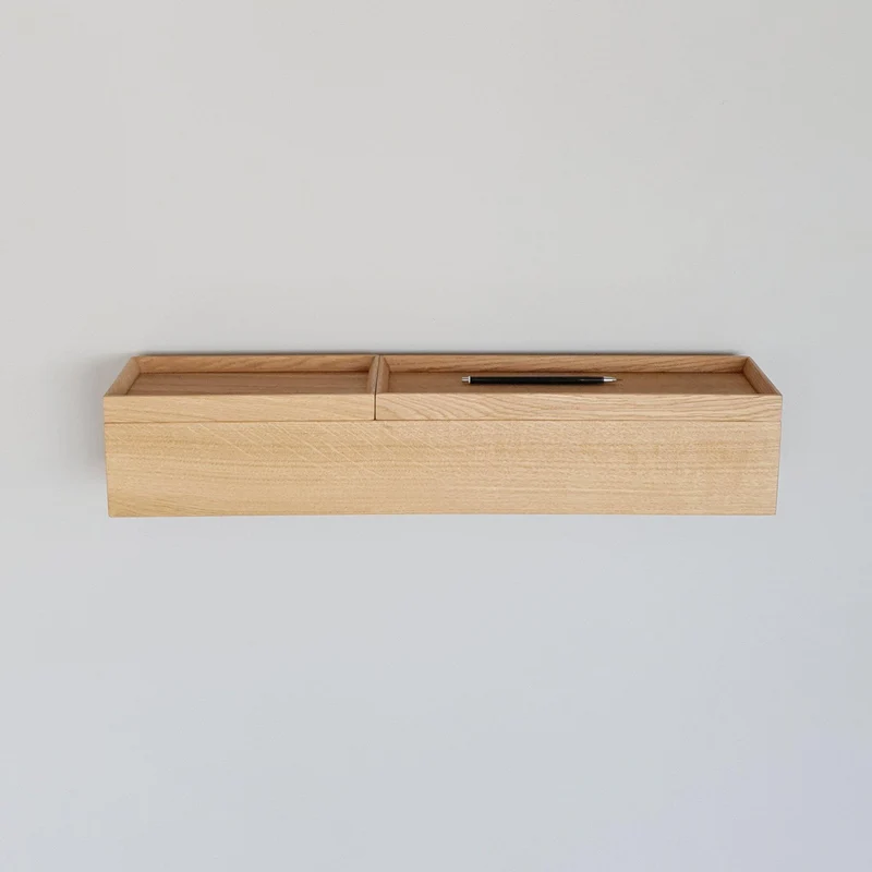 schmale Wandkonsole massive Eiche natur 60cm zwei Tabletts