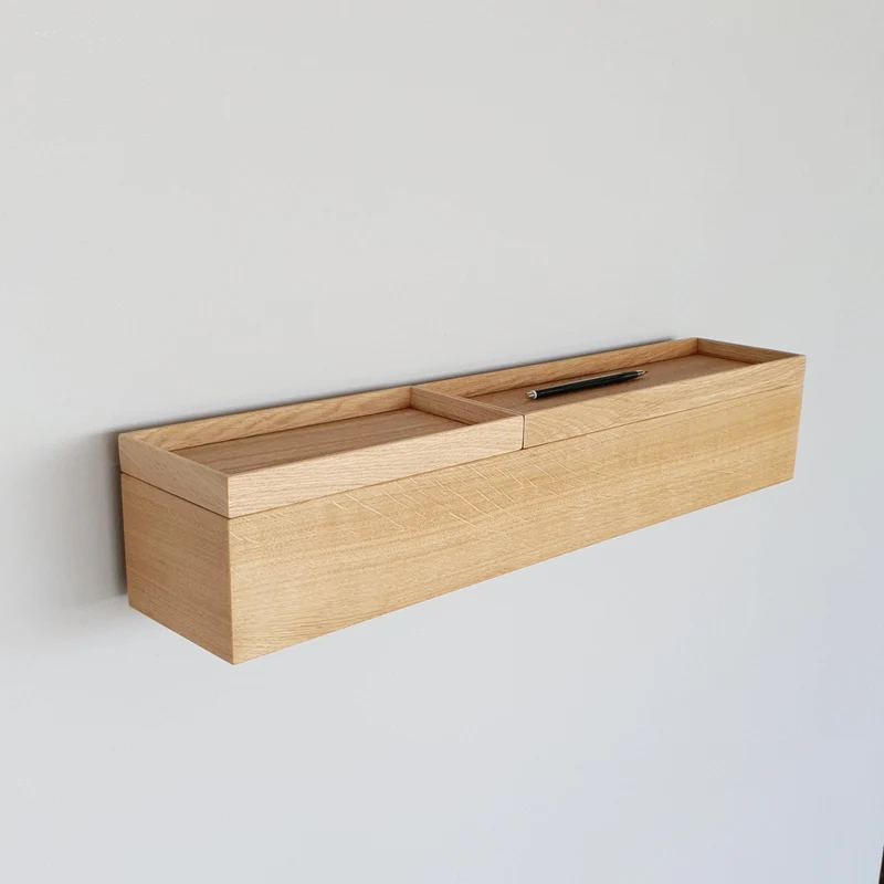 schmale Wandkonsole massive Eiche natur 60cm zwei Tabletts