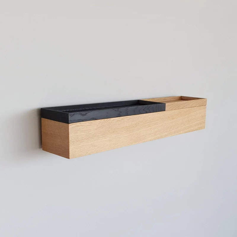 schmale Wandkonsole massive Eiche natur 60cm zwei Tabletts