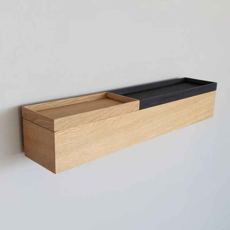 schmale Wandkonsole massive Eiche natur 60cm zwei Tabletts