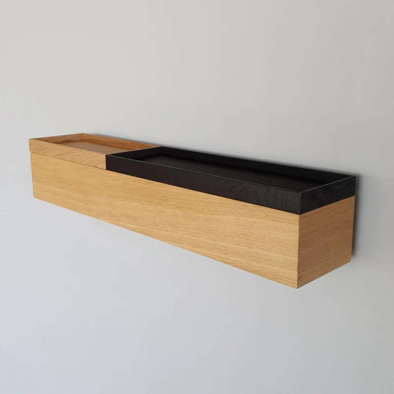 schmale Wandkonsole massive Eiche natur 60cm zwei Tabletts