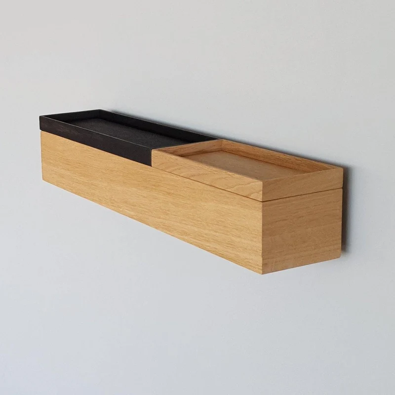 schmale Wandkonsole massive Eiche natur 60cm zwei Tabletts