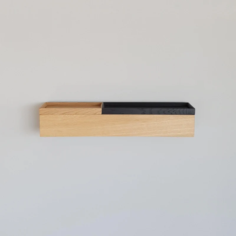 schmale Wandkonsole massive Eiche natur 60cm zwei Tabletts