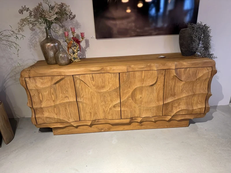 Sideboard Wave Holz, Anrichte Teak-Holz, Breite 200 cm
