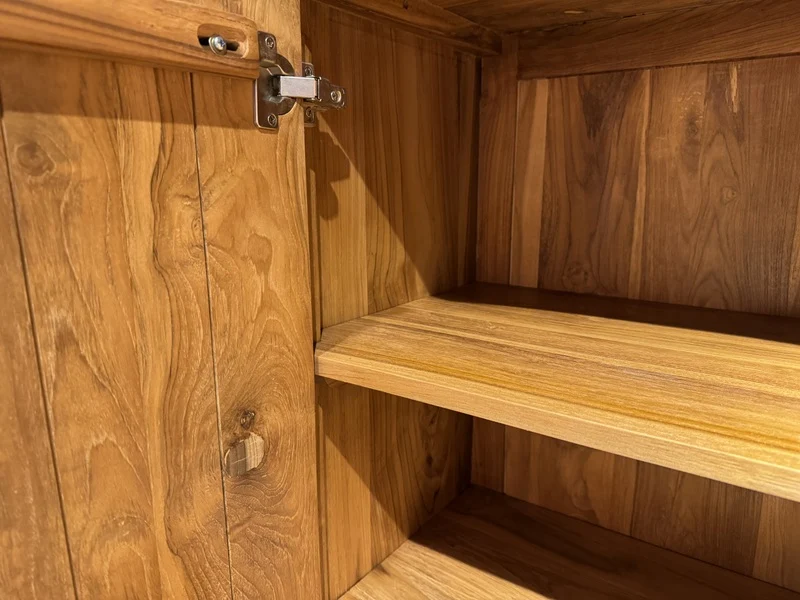 Highboard Wave Holz, Hochschrank Teak-Holz, Breite 180 cm