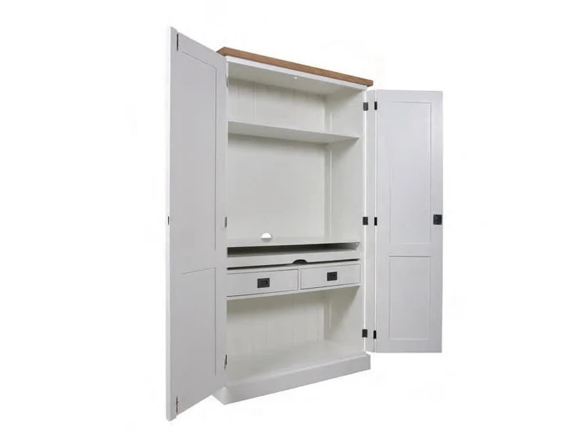 Homeoffice-Schrank weiß Landhaus, Computerschrank weiß Landhaus, Breite 100 cm