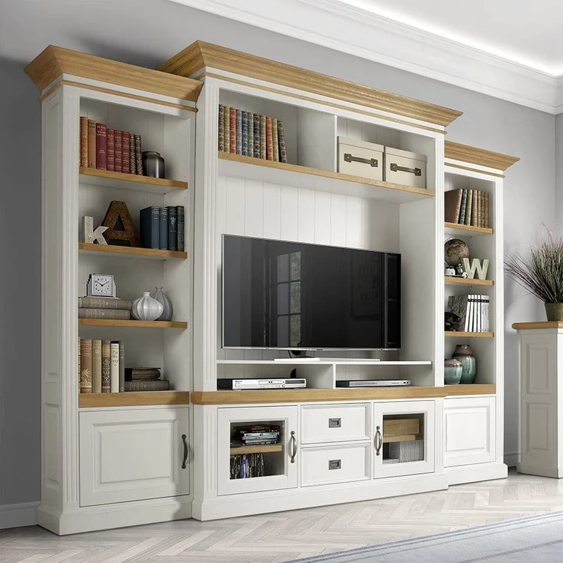 TV Schrank weiß Landhaus, Fernsehschrank weiß Landhaus, Breite 302 cm