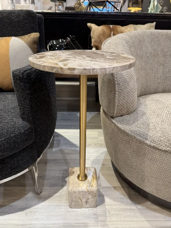Beistelltisch rund Marmor, runder Beistelltisch Gold-beige Marmor, Höhe 64 cm