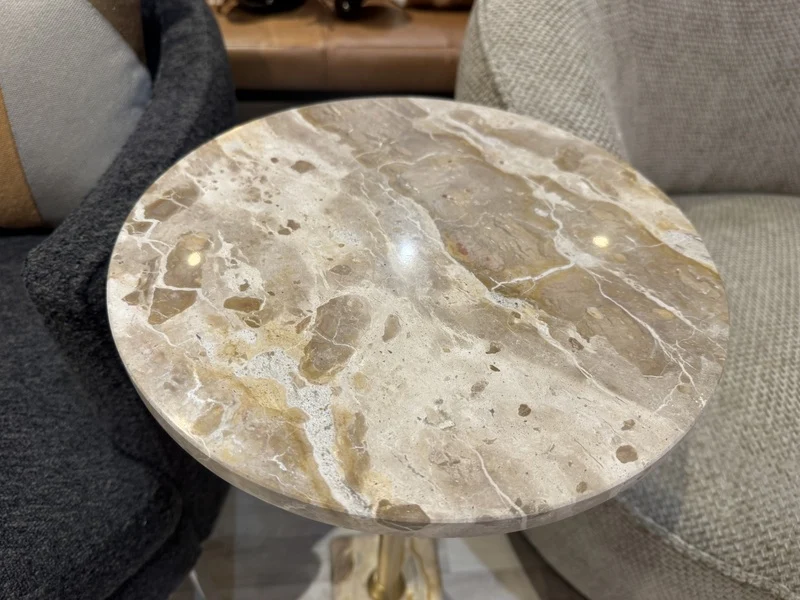 Beistelltisch rund Marmor, runder Beistelltisch Gold-beige Marmor, Höhe 55 cm