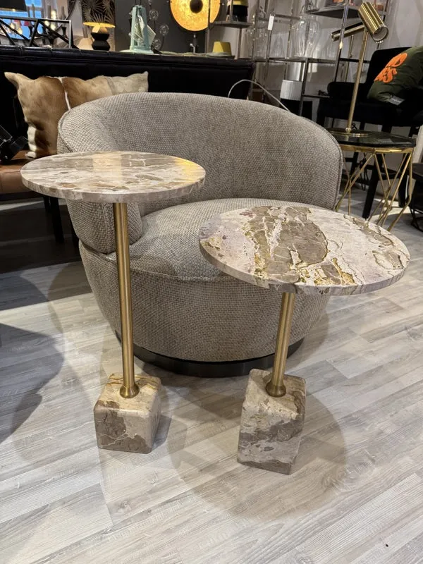 Beistelltisch rund Marmor, runder Beistelltisch Gold-beige Marmor, Höhe 55 cm