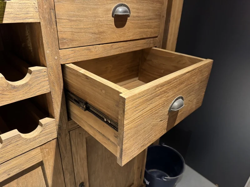 Weinschrank Holz, Highboard Teak-Holz, Höhe 150 cm