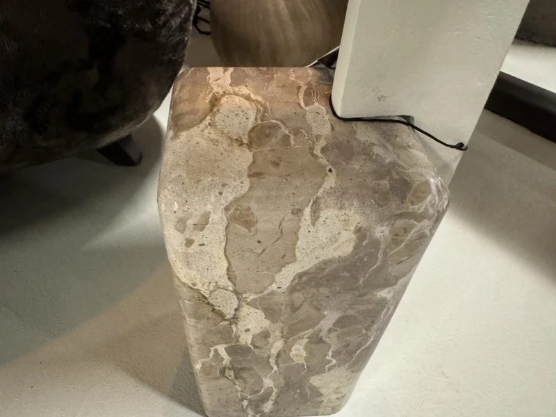 Beistelltisch weiß-beige Marmor, Beistelltisch beige Metall-Marmor, Höhe 54 cm