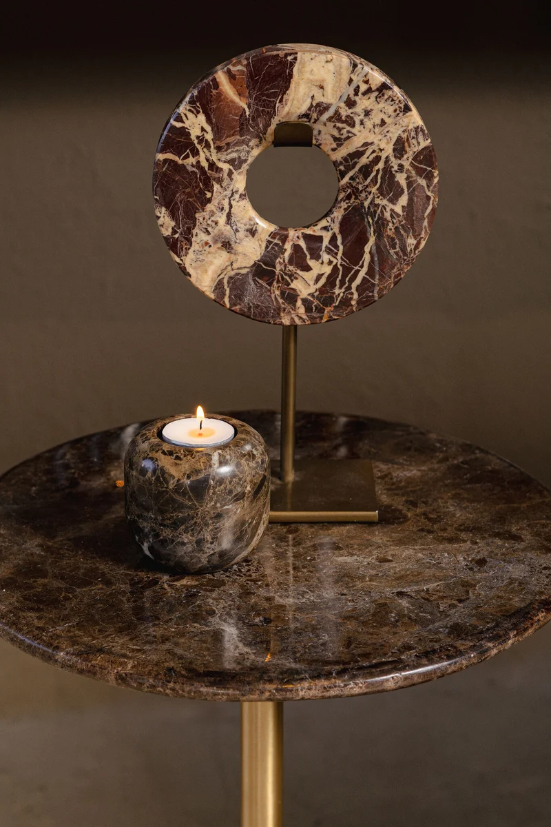 Beistelltisch rund Marmor, runder Beistelltisch braun Marmor, Höhe 64 cm