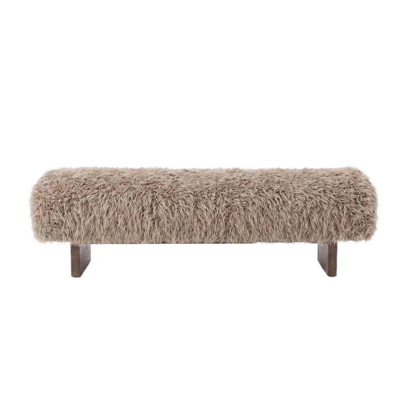 Sitzbank braun Felloptik, Bettbank braun Schaffelloptik, Bank braun Schafsfell-Optik, Länge 140 cm