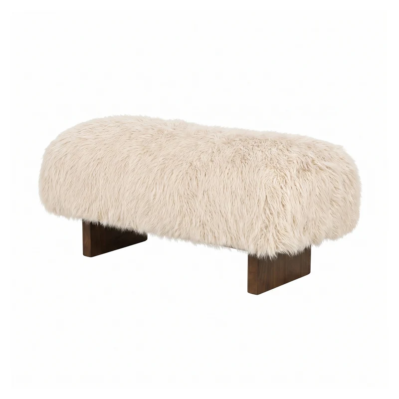 Sitzbank creme Felloptik, Bettbank creme-braun Schaffelloptik, Bank creme Schafsfell-Optik, Länge 90 cm