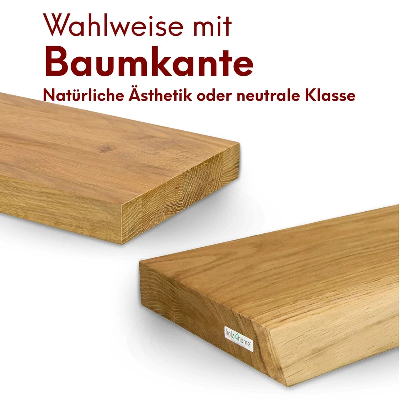 Schwebendes Wandregal aus massiver Eiche – Natur geöltes Massivholz Regal für stilvolle Wanddekoration Eiche ohne Baumkante 100 cm