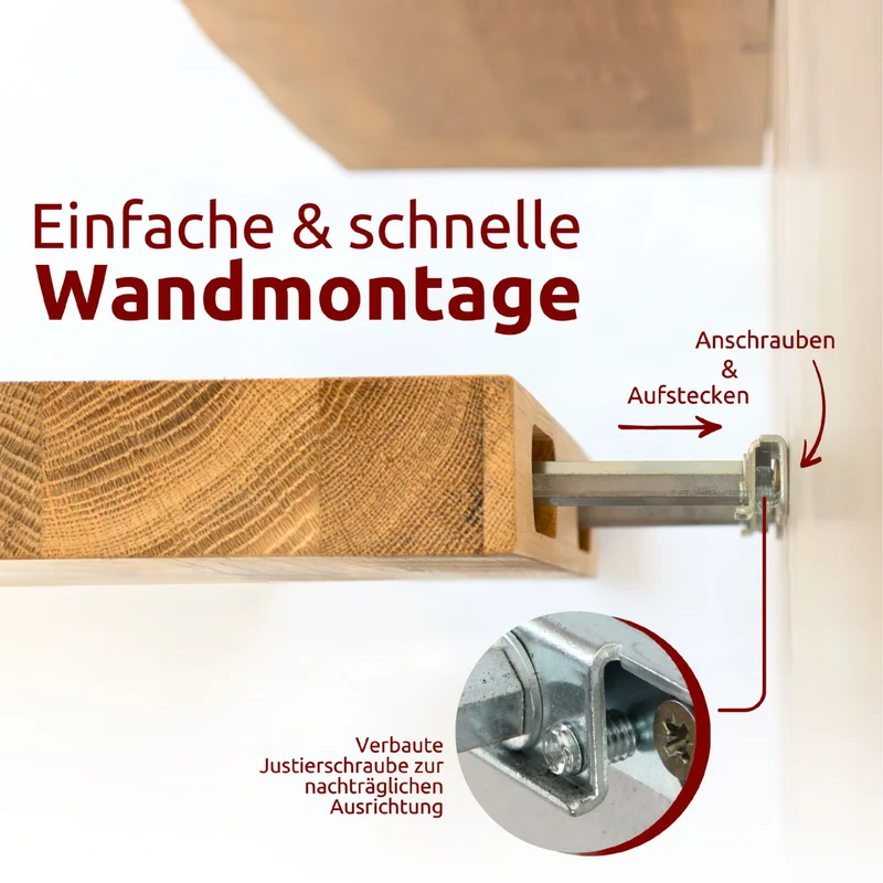 Schwebendes Wandregal aus massiver Eiche – Natur geöltes Massivholz Regal für stilvolle Wanddekoration Eiche ohne Baumkante 100 cm