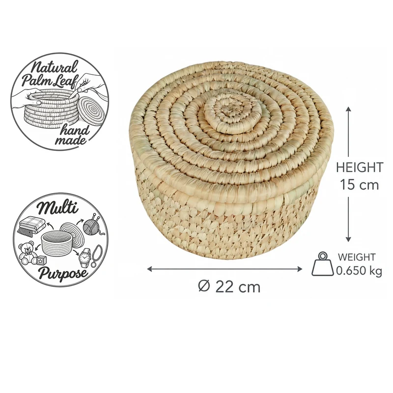 Aufbewahrungskorb mit Deckel aus Palmblatt – Ø 22 cm