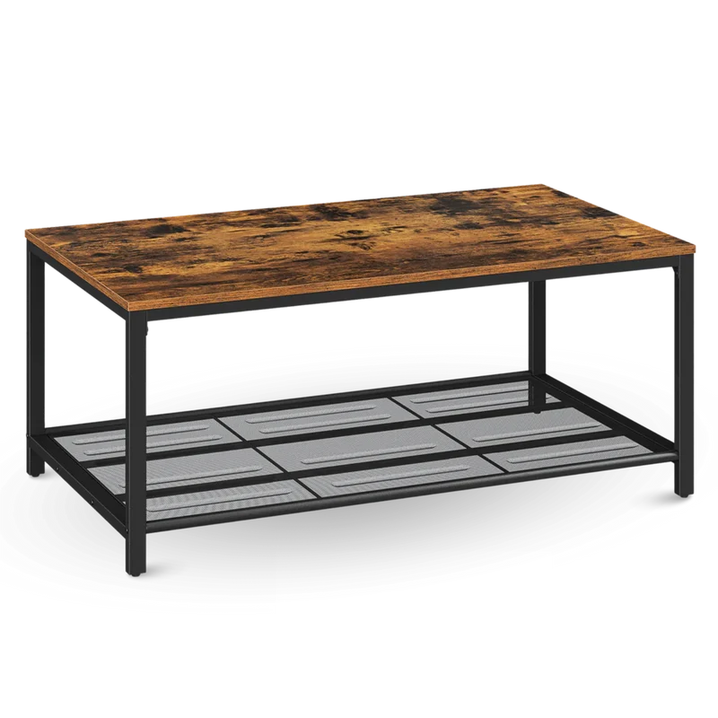 Couchtisch, Wohnzimmertisch, Holz & schwarzes Metall, stabil & langlebig, Couch Tisch für Wohnzimmer & Sofa, moderner Industrial Stil Indie
