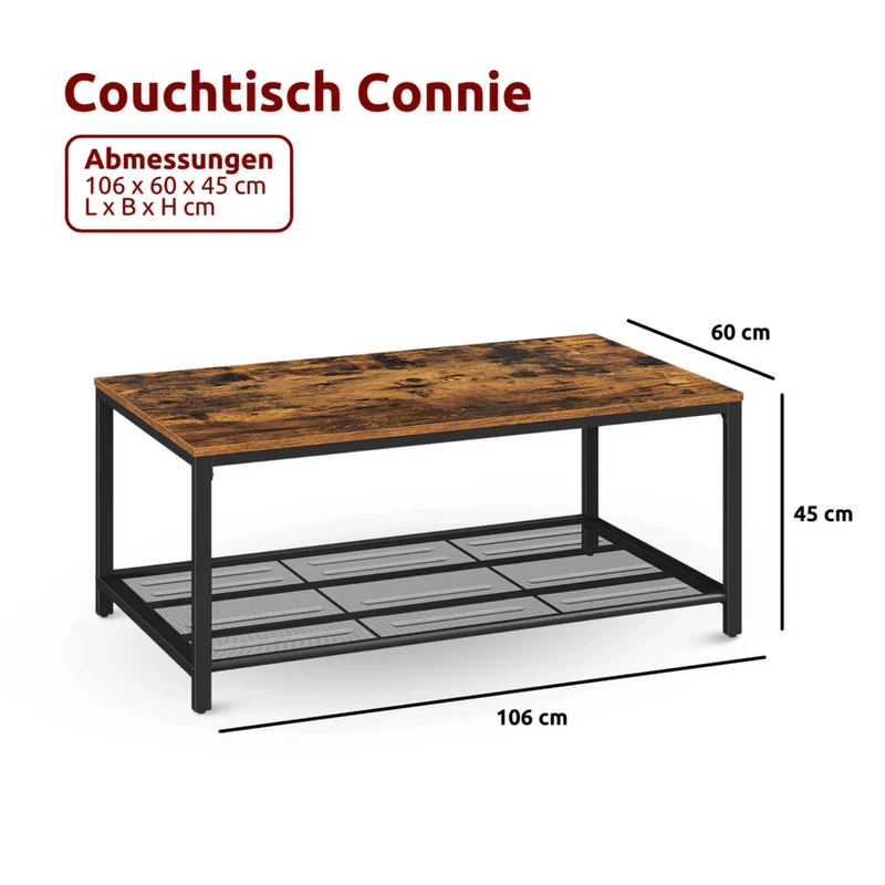 Couchtisch, Wohnzimmertisch, Holz & schwarzes Metall, stabil & langlebig, Couch Tisch für Wohnzimmer & Sofa, moderner Industrial Stil Indie
