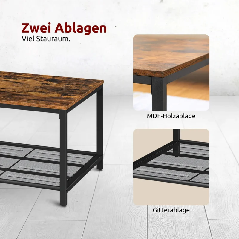 Couchtisch, Wohnzimmertisch, Holz & schwarzes Metall, stabil & langlebig, Couch Tisch für Wohnzimmer & Sofa, moderner Industrial Stil Indie
