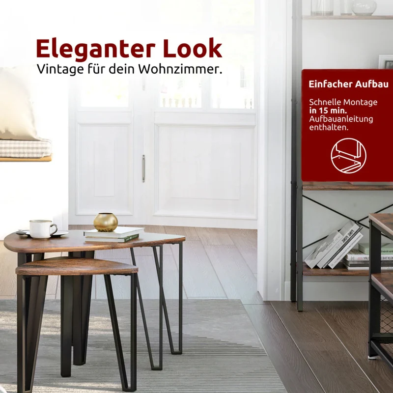 Couchtisch, Wohnzimmertisch, Holz & schwarzes Metall, stabil & langlebig, Couch Tisch für Wohnzimmer & Sofa, moderner Industrial Stil Indie