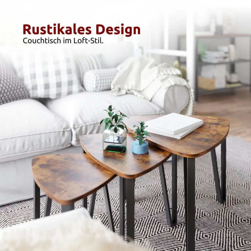 Couchtisch, Wohnzimmertisch, Holz & schwarzes Metall, stabil & langlebig, Couch Tisch für Wohnzimmer & Sofa, moderner Industrial Stil Indie