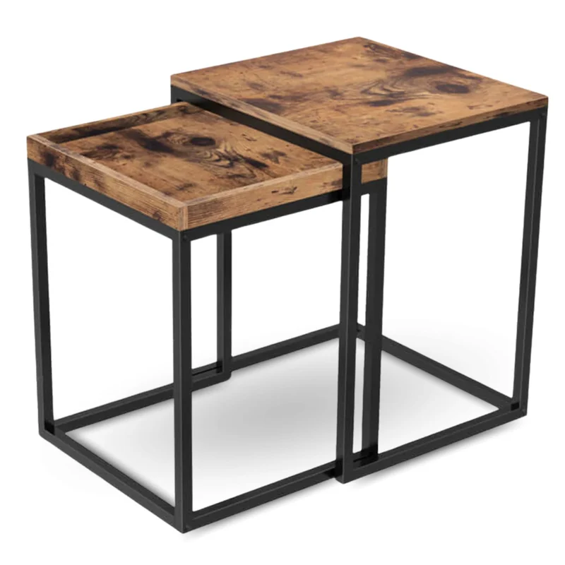 Couchtisch, Wohnzimmertisch, Holz & schwarzes Metall, stabil & langlebig, Couch Tisch für Wohnzimmer & Sofa, moderner Industrial Stil Indie