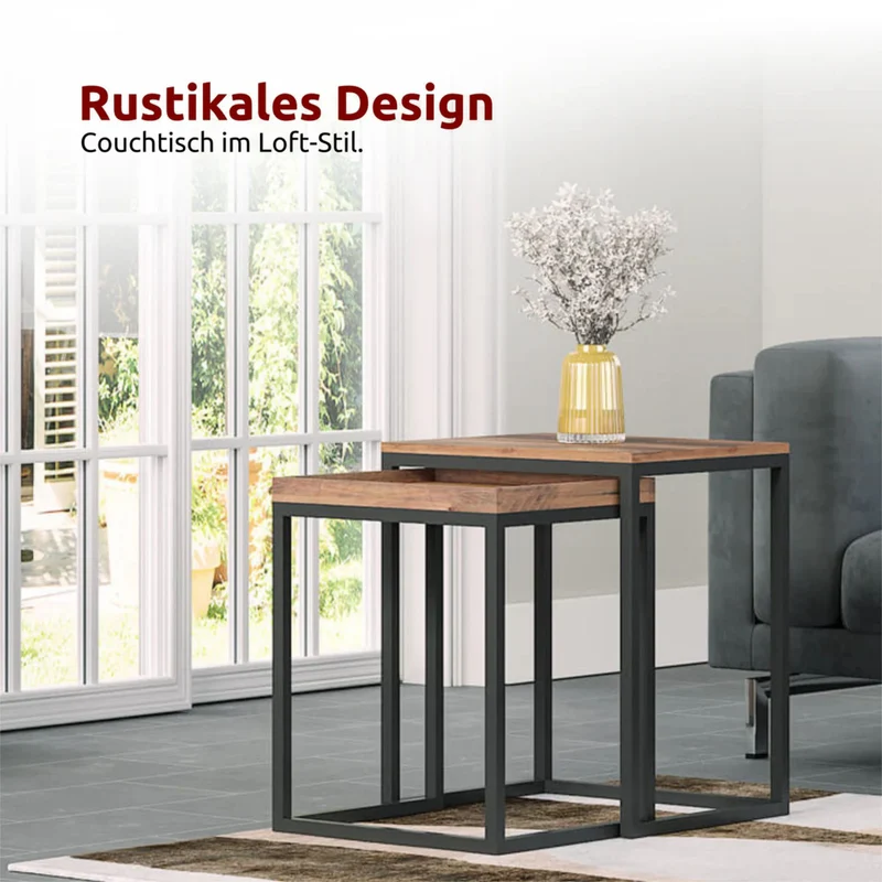Couchtisch, Wohnzimmertisch, Holz & schwarzes Metall, stabil & langlebig, Couch Tisch für Wohnzimmer & Sofa, moderner Industrial Stil Indie