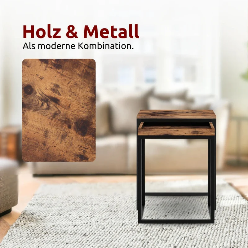 Couchtisch, Wohnzimmertisch, Holz & schwarzes Metall, stabil & langlebig, Couch Tisch für Wohnzimmer & Sofa, moderner Industrial Stil Indie