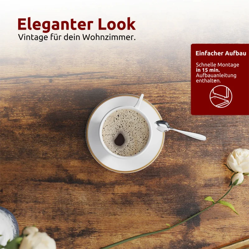 Couchtisch, Wohnzimmertisch, Holz & schwarzes Metall, stabil & langlebig, Couch Tisch für Wohnzimmer & Sofa, moderner Industrial Stil Indie