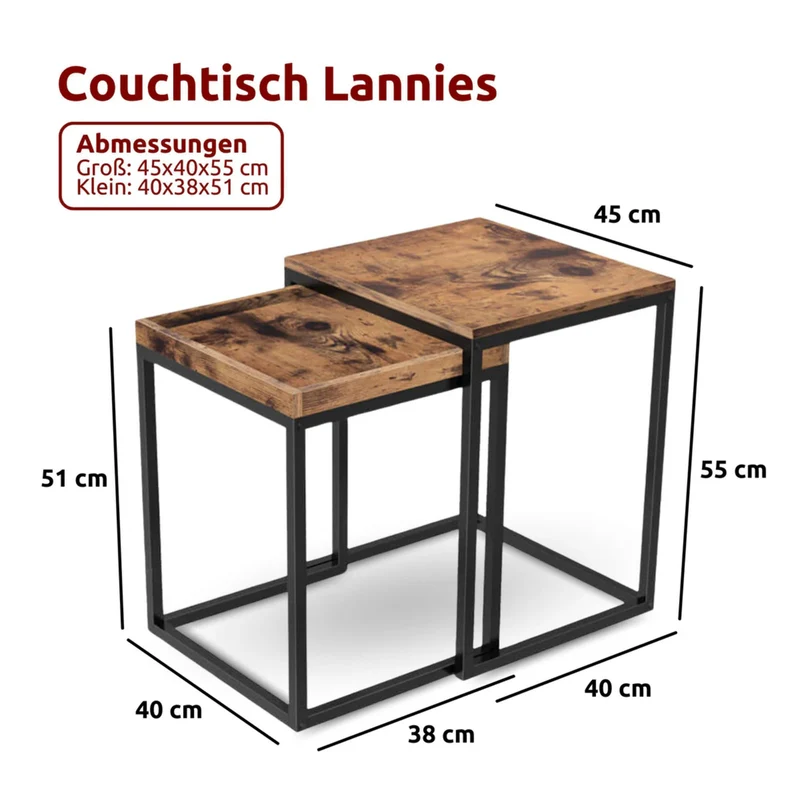Couchtisch, Wohnzimmertisch, Holz & schwarzes Metall, stabil & langlebig, Couch Tisch für Wohnzimmer & Sofa, moderner Industrial Stil Indie