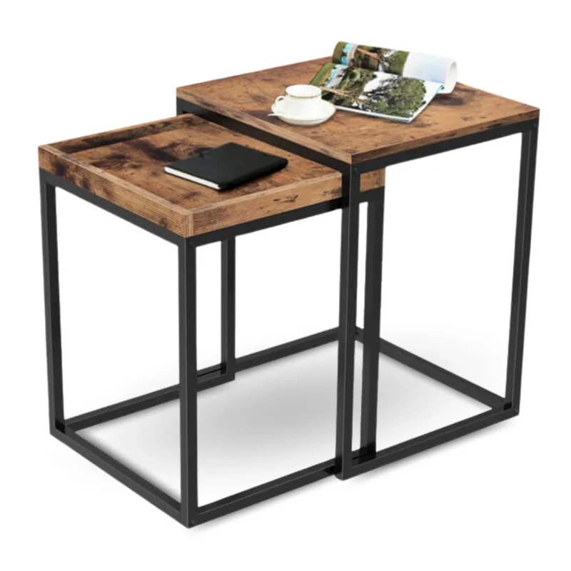 Couchtisch, Wohnzimmertisch, Holz & schwarzes Metall, stabil & langlebig, Couch Tisch für Wohnzimmer & Sofa, moderner Industrial Stil Indie