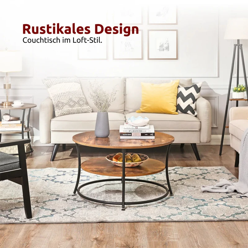Couchtisch, Wohnzimmertisch, Holz & schwarzes Metall, stabil & langlebig, Couch Tisch für Wohnzimmer & Sofa, moderner Industrial Stil Indie